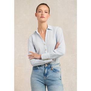 Holland Cooper Holland Cooper Classic V-Neck Blouse in Azure Stripe