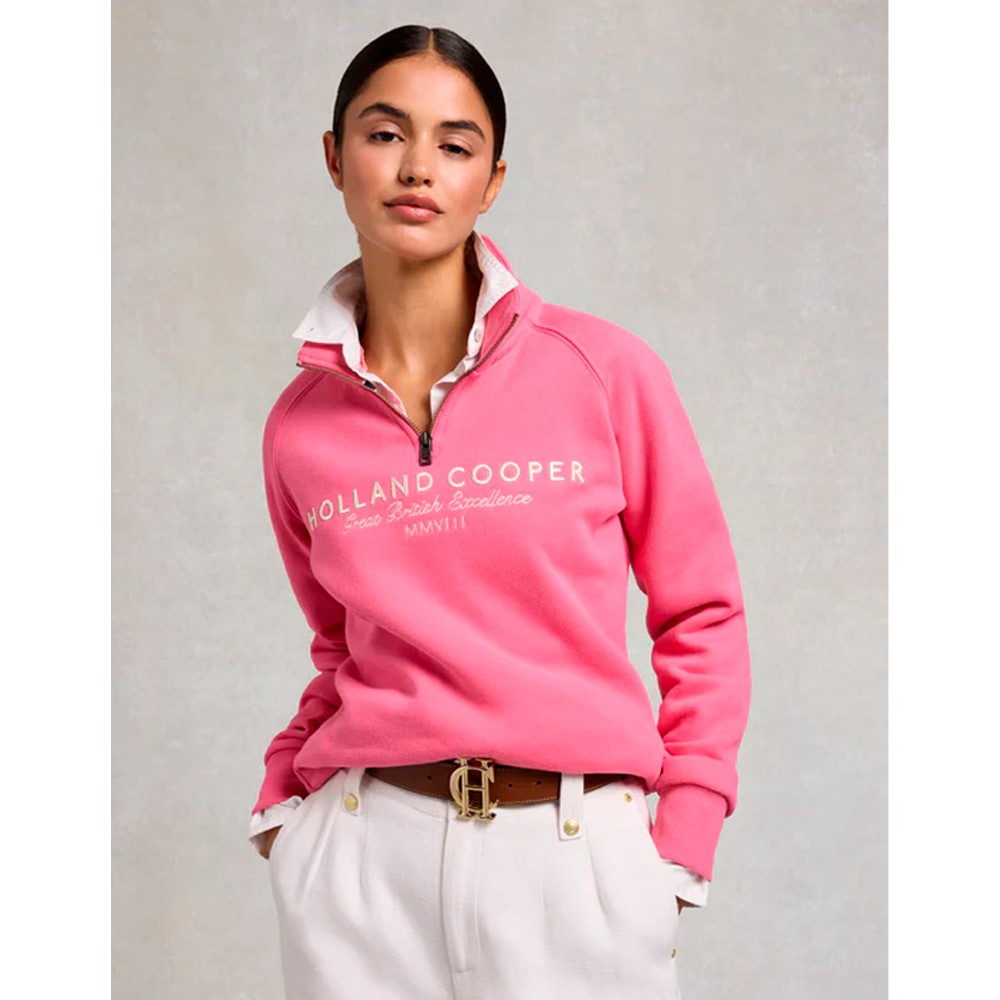 Holland Cooper Sporting Goods Zip Henley Pink