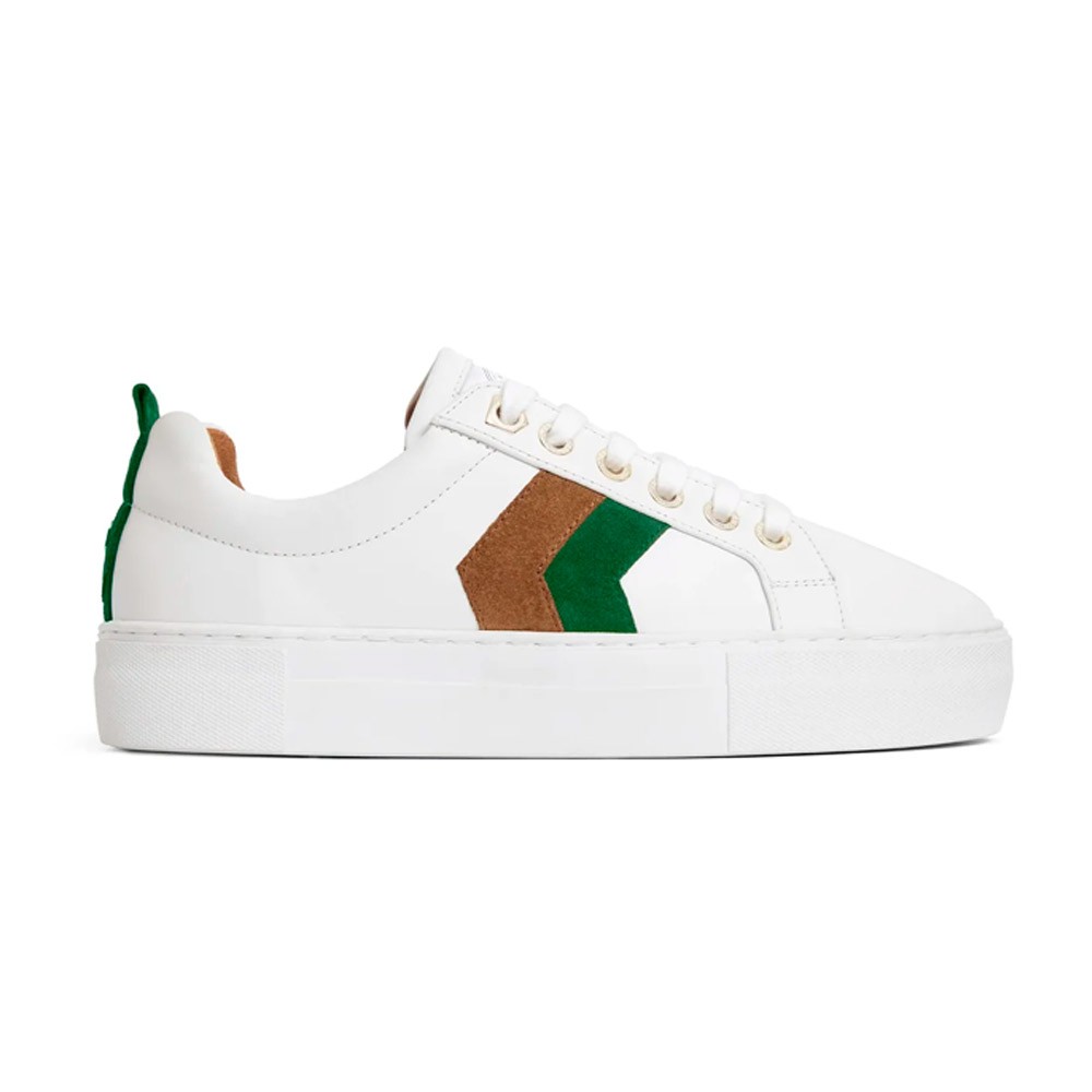 Fairfax & Favor Stockist Exclusive - Fairfax & Favor Womens Platform Alexandra Trainer in White/Clover Green/Tan