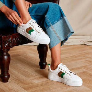 Fairfax & Favor Stockist Exclusive - Fairfax & Favor Womens Platform Alexandra Trainer in White/Clover Green/Tan