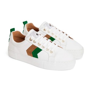 Fairfax & Favor Stockist Exclusive - Fairfax & Favor Womens Platform Alexandra Trainer in White/Clover Green/Tan