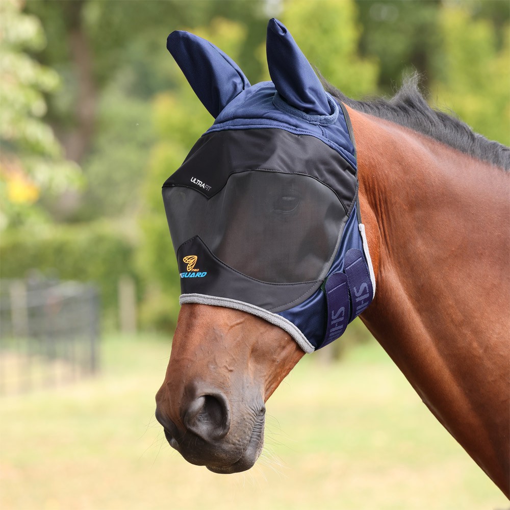 Shires FlyGuard Pro Deluxe Fly Mask with Ears Navy