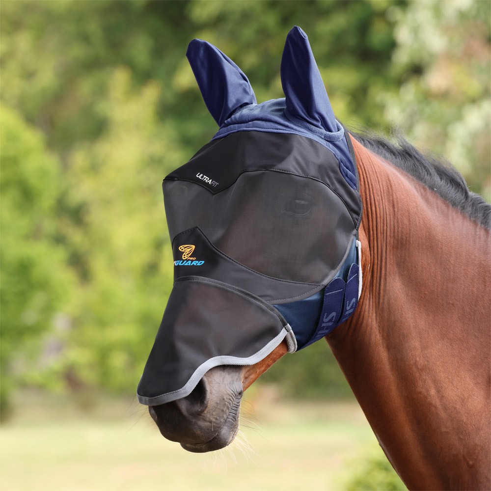 Shires FlyGuard Pro Deluxe Fly Mask with Ears & Nose Navy