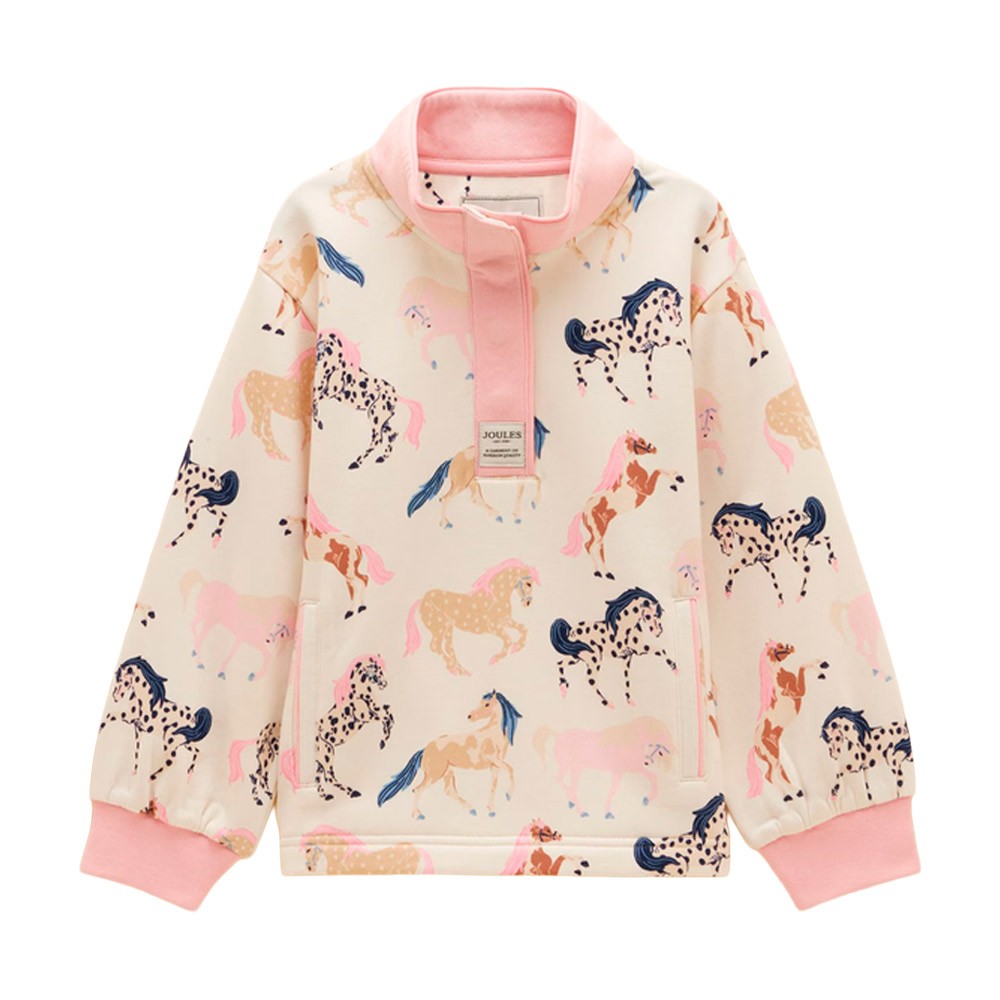 Joules Joules Kids Burnham Funnel Neck Sweatshirt in Cream Horse