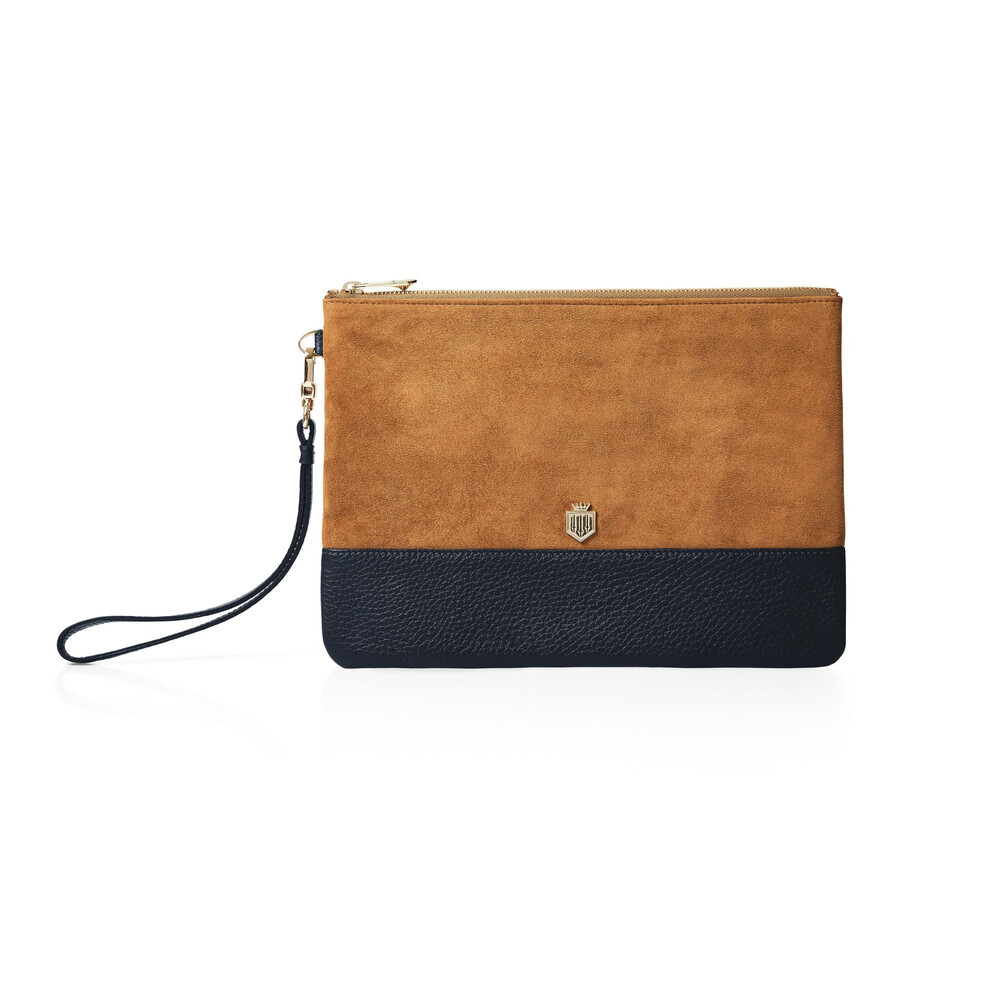 Fairfax & Favor Fairfax & Favor Highbury Suede Clutch Bag in Navy/Tan