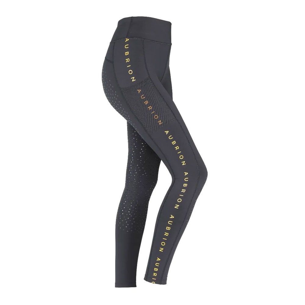 Shires Shires Aubrion Brook Logo Kids Riding Tights in Jet Black