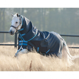 Horseware Amigo Bravo 12 Plus Pony Medium Turnout Rug in Navy/Turquoise