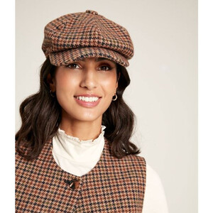 Joules Joules Harrogate Tweed Baker Boy Hat in Brown Houndstooth