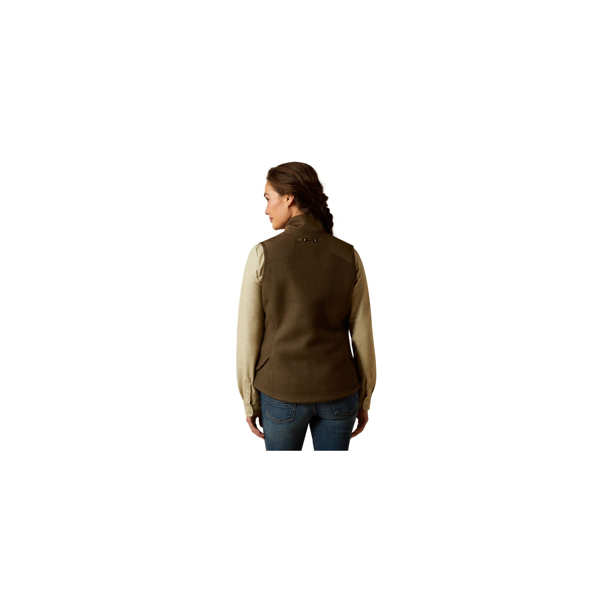 Gilet matelassé long en téflon pour femmes en Marron
