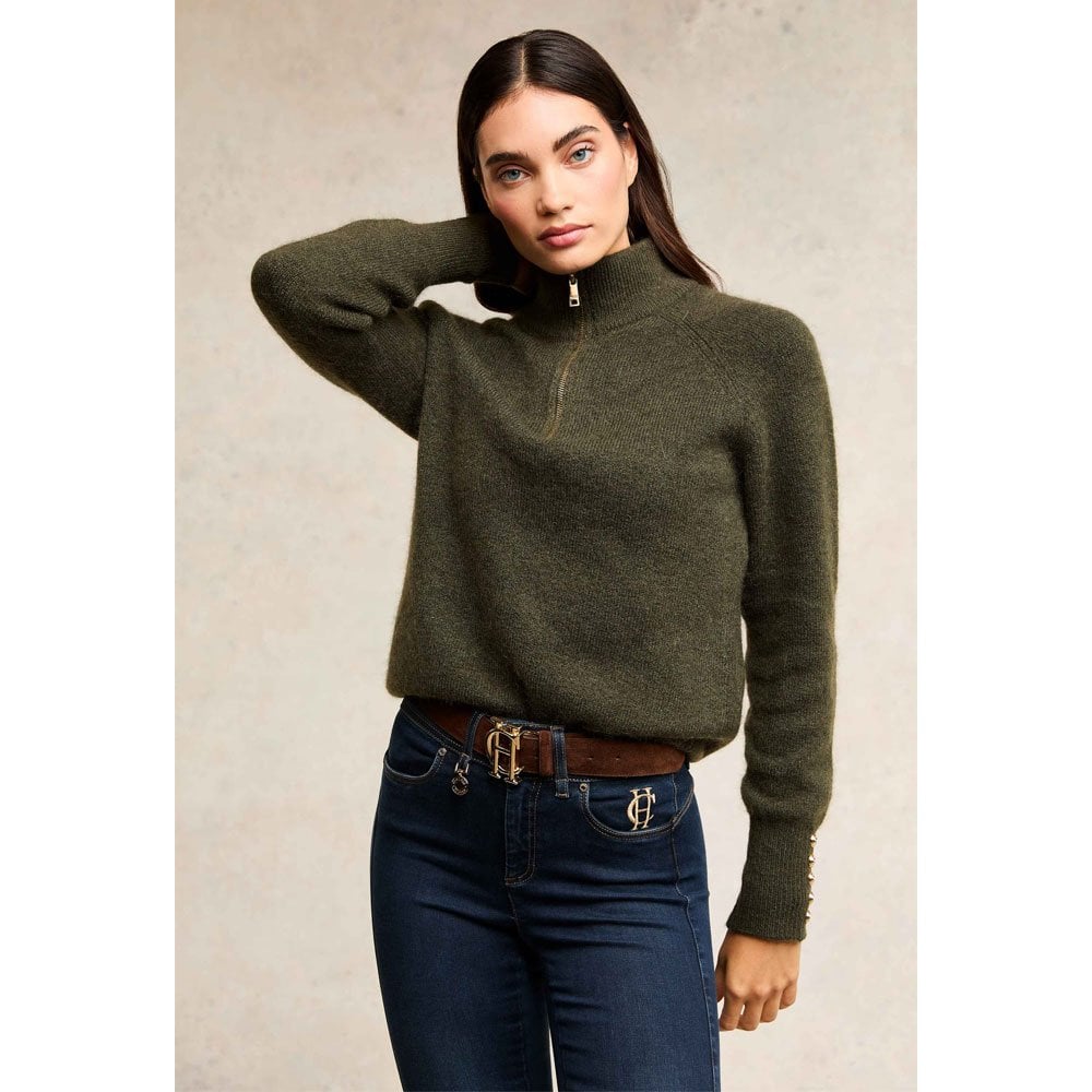 Holland Cooper Tori Half Zip Knit Jumper Green