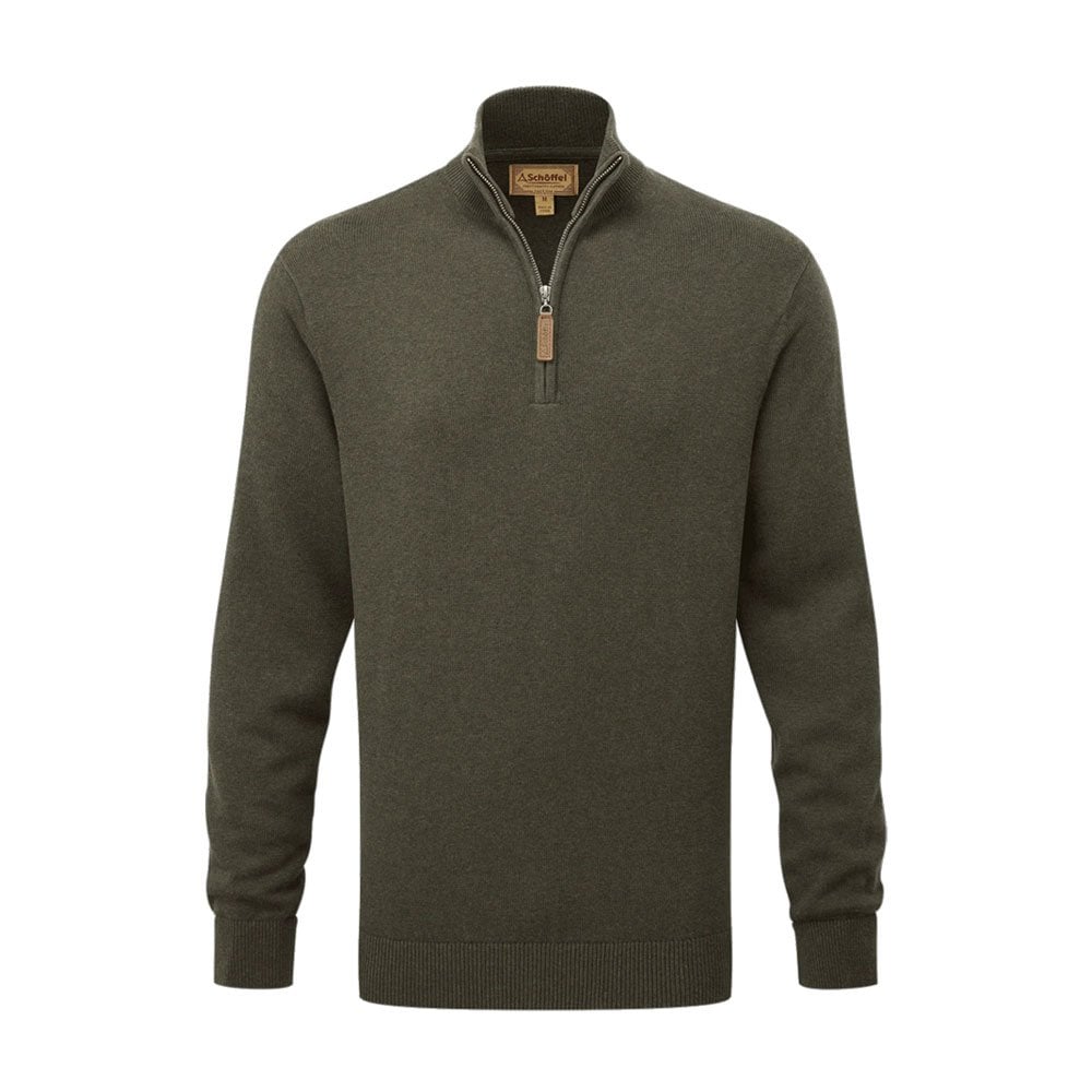 Schoffel Schoffel Mens Calton Cotton Cashmere 1/4 Zip Jumper in Loden Green