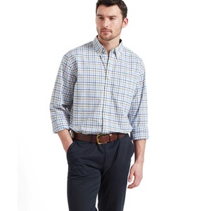 Schoffel Schoffel Holkham Classic Shirt in French Navy/Light Khaki/ Sky Blue