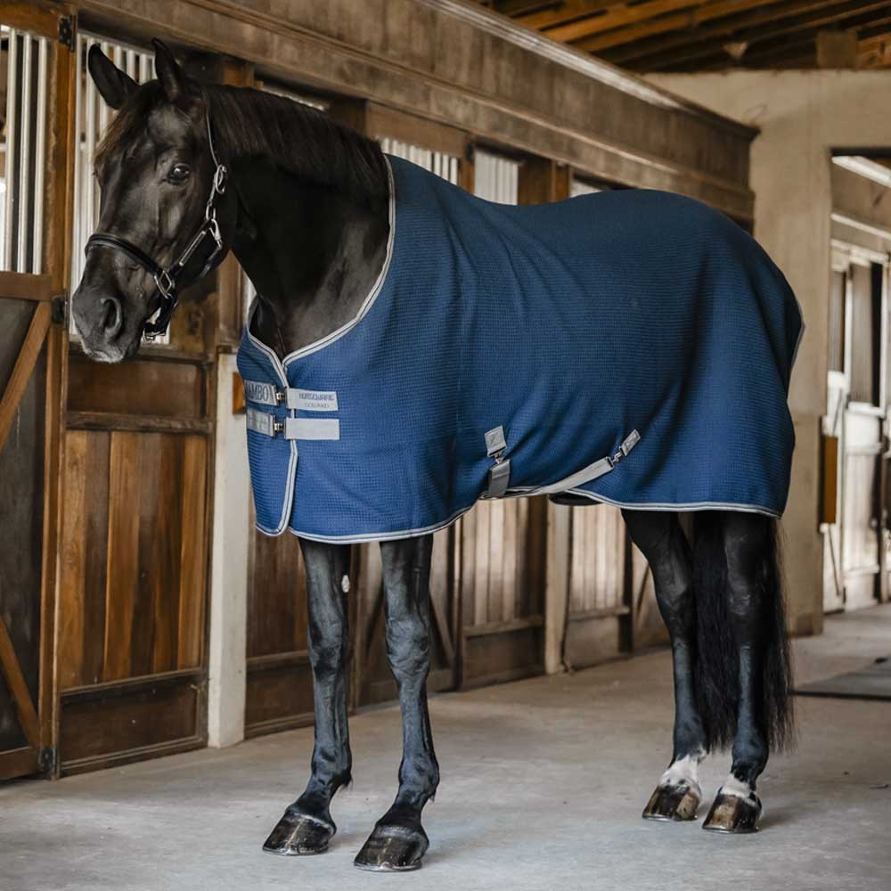 Horseware Rambo Techni Waffle Cooler Rug in Navy/Thunderstorm Grey